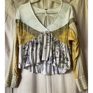 Free people blouse size small yellow green and floral